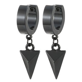 Black Dangling Triangle Pyramid Huggie Hinged Earrings for Men Women, Stainless Steel, 2pcs