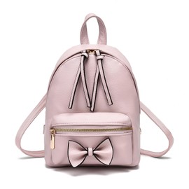 I IHAYNER Bowknot Mini Backpack Purse with Tassels Cute Small Backpack for Women Leather Little Bag Shoulder Bag for Ladies Light Pink