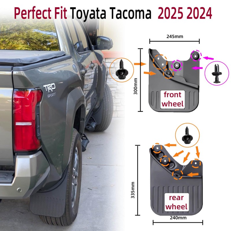 Mud Flaps Kit for 2024 2025 Toyota Tacoma Accessories Mud