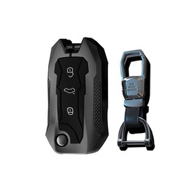 HIBEYO Smart Key Case Fits VW Car Key Cover for Golf Sagitar Polo MK6 Jetta Beetle Bora Caddy Skoda Octavia Superb Seat Leon Ibiza Key Protection Case Zinc Alloy Black