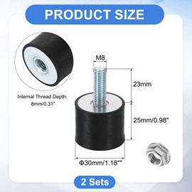uxcell M8 Rubber Mounts, 2Pcs 30x25mm(DxH) Rubber Cylindrical Anti Vibration Isolator Shock Absorber with Lock Nut for Car Bobbin Generator Air Compressors