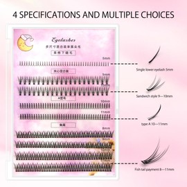 Lash Extension Kit DIY Lash Clusters Eyelash Extension Kit 9-16mm Individual 280pcs Lashes Kit with Lash Bond and Seal Lash Tweezers for Self Use (30D&40D, 0.07D, 9-16mm, Kit) (Strawberry powder)