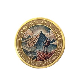 Mountain Climber Man One Day at A Time Medallion Serenity Prayer Chip