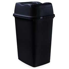 Superio Kitchen Trash Can 13 Gallon with Swing Lid, Plastic Garbage Can Large 50 Liter Split Lidded Recycle Bin and Waste Basket (Black)