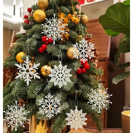 20pcs White Snowflakes Christmas Ornaments,Plastic Glitter Snowflake Ornaments for Christmas Tree Decoration Winter Indoor and Outdoor Windows Birthday Party Home Decorations Supplies. (White)