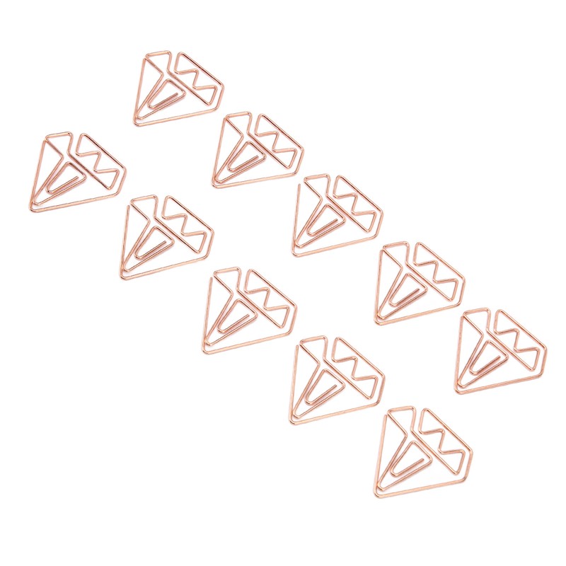 100pcs Rose Gold Paper Clips Cute Diamond Shaped Multifunctional Metal