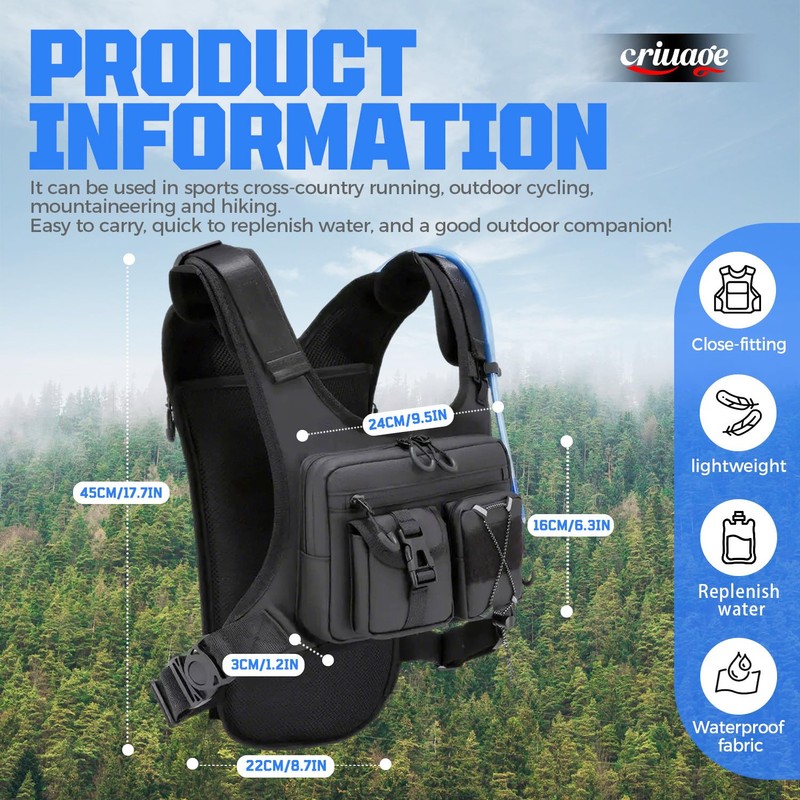 Criuage USA Original Patent Running Hydration Vest Backpack, Lightweight Chest