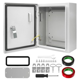 Outdoor Electrical Box 10 x 8 x 6'' NEMA 4X Steel Enclosure Box IP66 Outdoor Indoor Waterproof & Dustproof Lockable Wall Mounted Metal Junction Box with Lock & Mounting Plate (10 x 8 x 6)