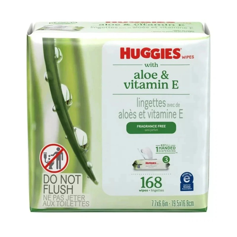 Huggies Aloe & Vitamin E Wipes, Unscented, 3 Pack, 168