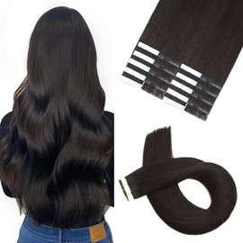 XDhair Tape in Hair Extensions 50g 18 Inch Natural Black Tape in Extensions Real Human Hair Silky Straight for Women 20pcs (#1B, 18Inch)