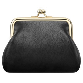 Coin Purse, Small PU Leather Change Purse, Coin Wallet with Clasp, Car Change Holder Pouch for Woman Men Kids Girls, Black