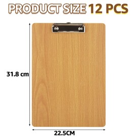 LOPYXBR Pack of 12 A4 Clipboards, A4 Wooden Writing Board with Metal Clip and Concealed Hanging Hole, Clipboard A4 Wooden Clipboard for Office, School