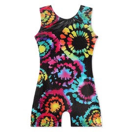 EQSJIU Girls Leotards For Dance Black Swirl Rainbow Gymnastics Leotard With Shorts 7-8 Years