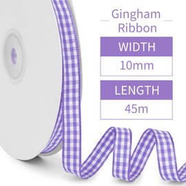 LEREATI Beige Gingham Ribbon 3/8 Inch x 50 Yard Vintage Checkered Tartan Plaid Ribbon Polyester Cloth Fabric Woven Edge, Party Supplies for Presents Wrapping Bows DIY Craft Wedding Decoration