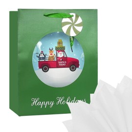 LEAYUGF 13" Large Christmas Gift Bags with Tissue Paper Santa Claus Car Deer For Christmas Birthday Party Anniversaries Supplies with Handles