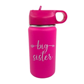 The Crafty Engineer Big Sister Big Brother Kids Water Bottle, Engraved Design with Flip Top Lid (Hot Pink)