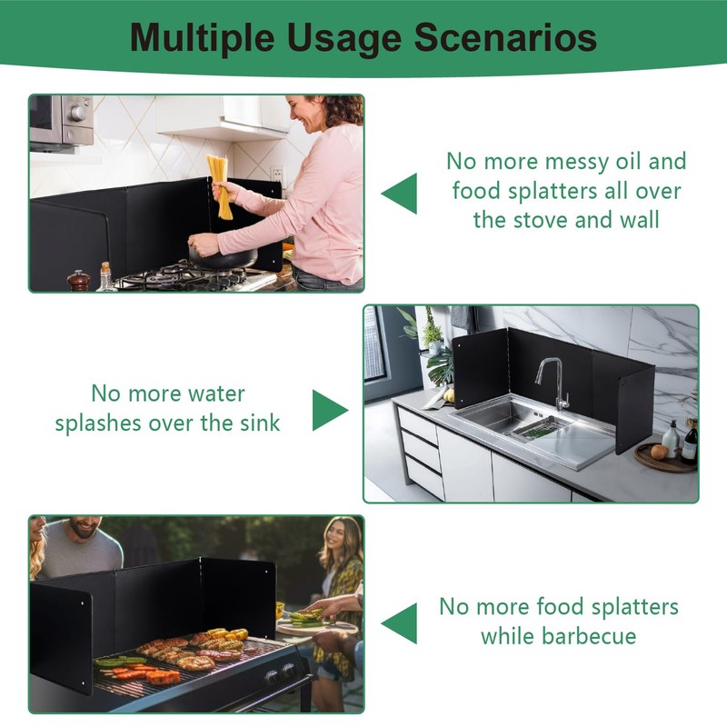 Black Large 4 Sided Splatter Guard for Frying Stove Top,Oil