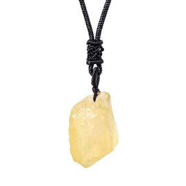Erliway Erliway 1.2" Raw Stone Necklace for Women Men, Natural Rough Citrine Gemstone Crystal Pendant Necklace, Adjustable Healing Crystal Necklace Pendant with Hand-Woven Rope