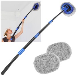 Wall Cleaner Mop, Washer Mops with Long Handle for Cleaning Walls Baseboard Window High Cabinet Ceiling Floor, 15°Bend Labor-Saving Microfiber Dry Dust and Wet Wash Cleaning Mop with Replacement Pad