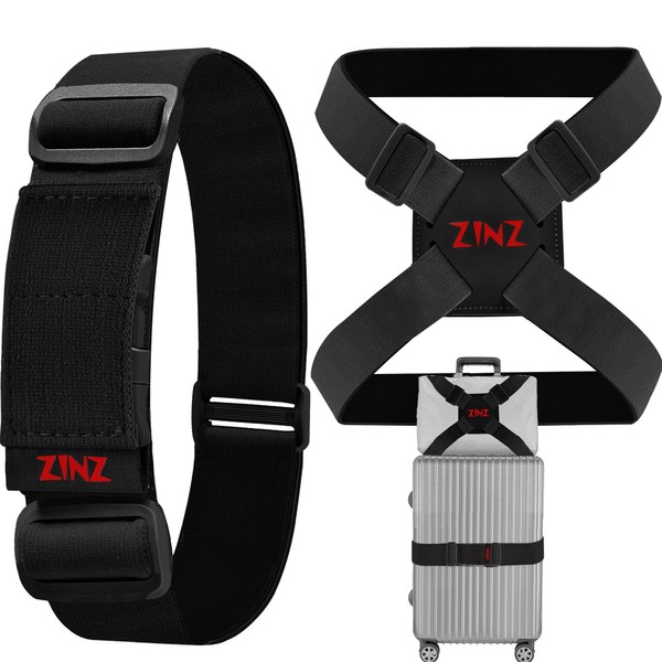 ZINZ Convenient Travel Goods, Bag Closing Belt, Versatile, Adjustable, Lightweight, Elastic Fastening Belt for Luggage, Anti-Slip, Black and Red Set