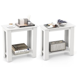 Giantex Narrow End Table Set of 2, 2-Tier Side Table with Open Storage Shelf, Retro Wood Sofa Table Bedside Tables for Small Spaces, Slim Nightstand for Living Room, Bedroom, Easy Assembly, White