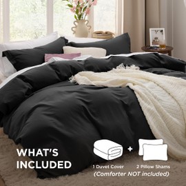 Bedsure Black Duvet Cover Full Size - 3 Pieces Prewashed Extra Soft Cotton-Like Bedding Set, Includes 1 Duvet Cover 80x90 Inches with Zipper Closure & 2 Pillow Shams, Comforter Not Included