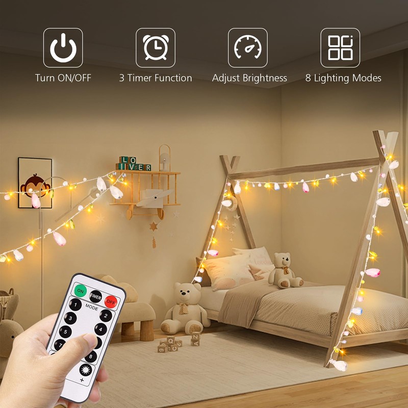 DealBeta Battery Operated Fairy String Lights, Acrylic Gems Jewels String