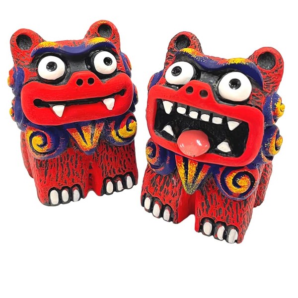 Kubakasaya Shisa Figurine Okinawa Souvenir Entrance Pair Kariyushi Shisa Red