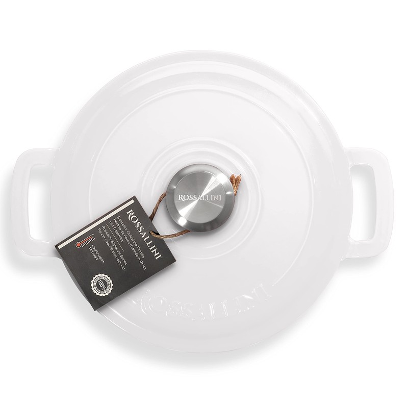 ROSSALLINI Signature Enameled Cast Iron Braiser, Non-Stick Serving Pot with