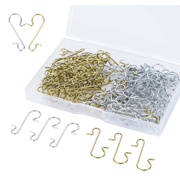 ABSOFINE Christmas Ornament Hooks 120Pcs Xmas Tree Ornaments Hanger Hooks Metal Wire Hooks with Storage Box for Christmas Tree Hanging Decoration, Gold&Silver