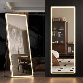 ALPEN LED Full Length Mirror with Lights, 71" x 26" LED Floor Mirror with Stand, Full Body Dressing Mirrors with Dimming & 3 Color Lighting, Hanging Mounted Mirrors for Living Room Bedroom Cloakroom