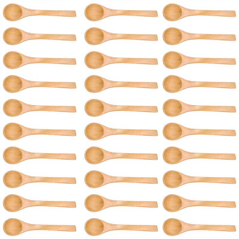 30pcs Mini Natural Wooden Children Spoon Kitchen Condiment Tool