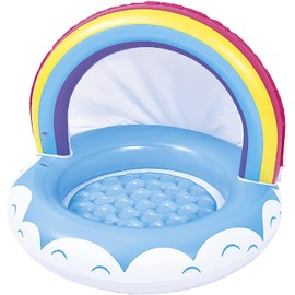 JILOng - Piscina arcoíris para bebés, 99 x 99 x 19 cm (tamaño Inflable), Altura del Techo de 64 cm, cojín de Aire Inferior JL-688017 WHRainbow,