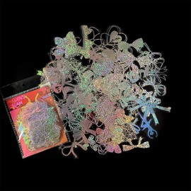 Gold Holographic Sticker Set of 100 Har Transparent Stickers Girls Spirit Vintage Daily Planner Stickers for Scrapbook, Junk Bullet Journals, Laptop, Decor for Children and Adults