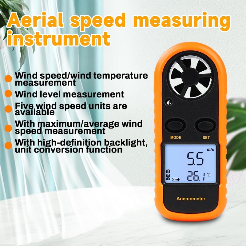 Jadeshay Anemometer, GM816 Portable Digital Anemometer 0-30m/s Wind Speed Meter