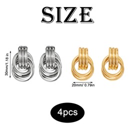 4 Pcs For Women, Chunky Silver, Geometric Drop Dangle Earrings Twisted Earrings Trendy Dupes Jewelry Gift ﻿