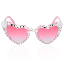 L0famy Bride To Be Sunglasses,Birthday Girl Sunglasses Pink Heart Shaped with Shiny Bling Diamond Pearl Sunglasses for Women Girl Birthday Party Hen Do Party Accessories Decorations (pink)