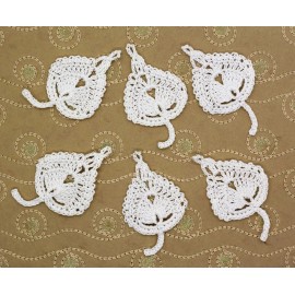 Handmade Crochet White Lacy Leaf Leaves Small Applique Embellishment Cardmaking 6 Pcs