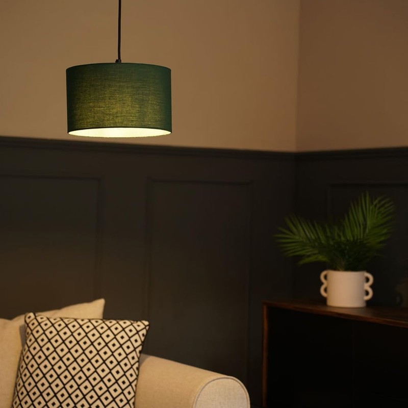 MiniSun | Small Modern Forest Green Fabric Drum Light Shades