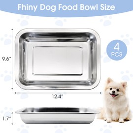 Fhiny 4 PCS Stainless Steel Dog Bowls, Metal Shallow Puppy Bowls 12.4"×9.6" Indoor & Outdoor Universal Dog Food Plate Whisker Fatigue Friendly Cat Dishes Easy to Clean for Puppy Kitten Doggy 1.7" H