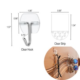 25 Small Wall Hooks for Hanging, with 30 Removable Strips, Clear Hanger Hooks, Damage-Free Utility Hooks with Adhesive Strips, Wire Toggle Wall Hook for Key, Hat, Decor, Door, Clear, Value Pack