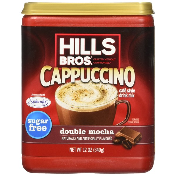 Hills Bros. Instant Cappuccino Mix, Sugar-Free Double Mocha Cappuccino Mix – Easy to Use, Enjoy Coffeehouse Flavor from Home – Frothy, Decadent Cappuccino with 0% Sugar and 8g of Carbs (12 Ounces)