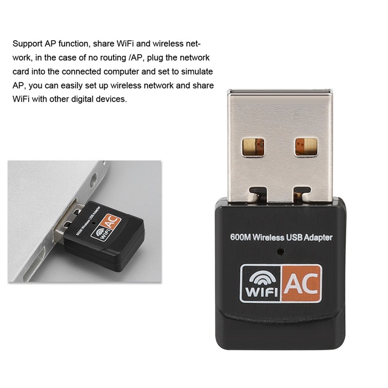 Dual Band 802.11AC 600M Wireless Network Card USB WiFi Adapter