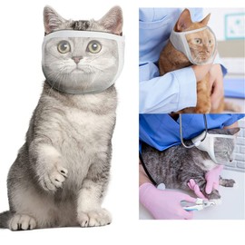 Cat Muzzle, Breathable Cat Muzzles Face Mask Adjustable Kitten Cat Hood, Transparent Cat Mouth Guard Muzzle Mask, Cotton Cat Restraint Mask for Aggressive Cat, Grooming Prevent Biting Chewing (M)