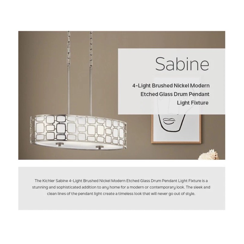 Kichler 4-Light Oval PENDANT Ceiling LIGHT Brushed Nickel Finish 26in