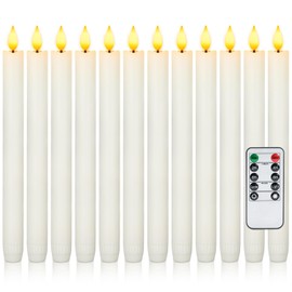 Meigic 12 Pcs Flameless Taper Candles with Remote Timer Dimmer, 9.6 inches White Plastic LED Candlesticks