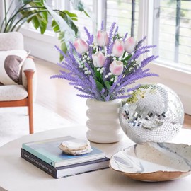 GTIDEA 9PCS Artificial Purple Lavender Flowers Mixed Realistic Tulips Faux Flower Fake Floral Arrangements Easter Decor for Table Centerpiece Home Kitchen Wedding (Pink)