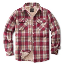 Puwasa Women's Plaid Jacket Shirt Fleece Flannel Jacket Button Down Sherpa Lined Jacket for Women Red XX-Large