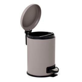 TATAY Bathroom Trash Bin with Stainless Steel Pedal, 3L Capacity, Remvable Inner Case, Cushioned Drop Closure, BPA Free, Taupe. Measures 17,5 x 22,5 x 25 cm.