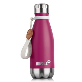 Mollcity 9 oz Water Bottle for Kids Stainless Steel Vacuum Insulated Flask Cola Shape Leak Proof Sports Water Bottle (Fuchsia Red)